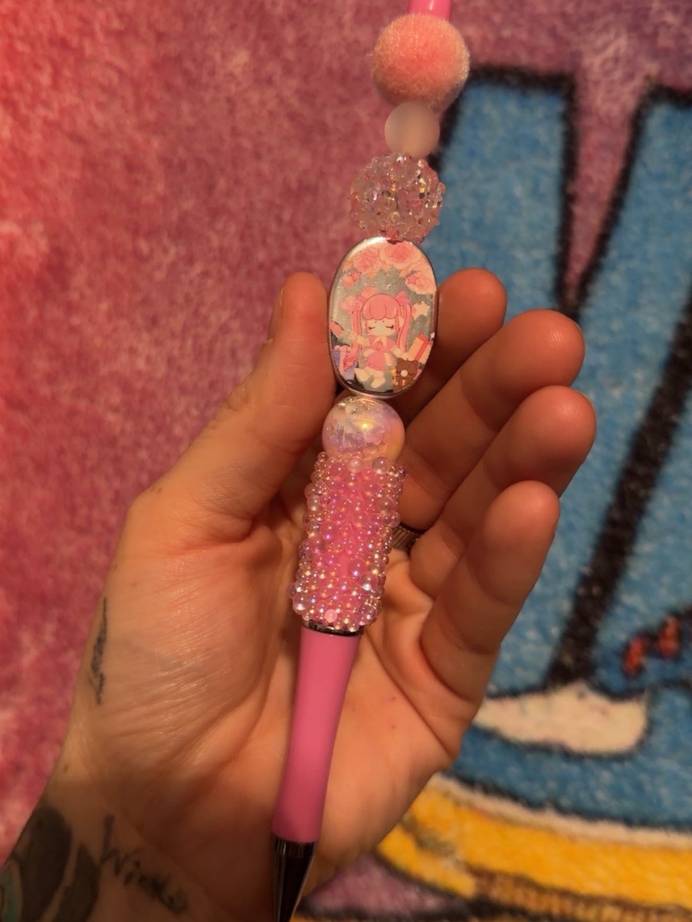 Nanci inspired Pink Beaded Character Pen - Cute